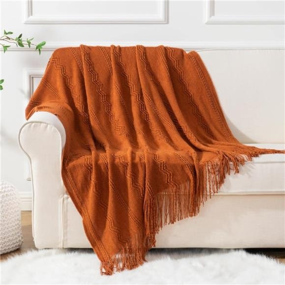 Caramel Throw Blanket for Couch, Orange Red Throw Blanket for Bed, Fall Decor - Picture 2 of 7